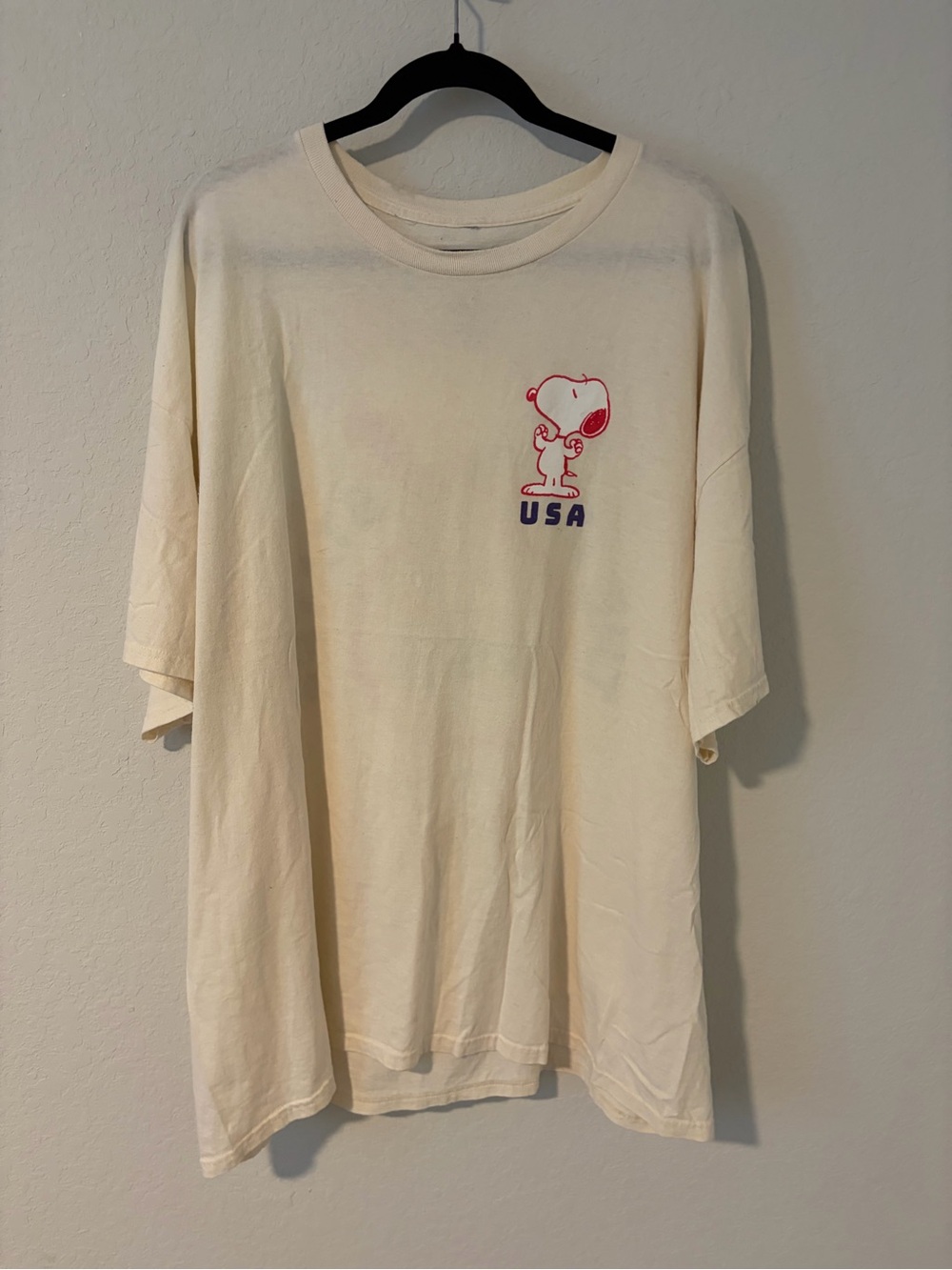 Peanuts Snoopy USA Land of the Free Graphic Tee Cream Red Blue Size 3X
